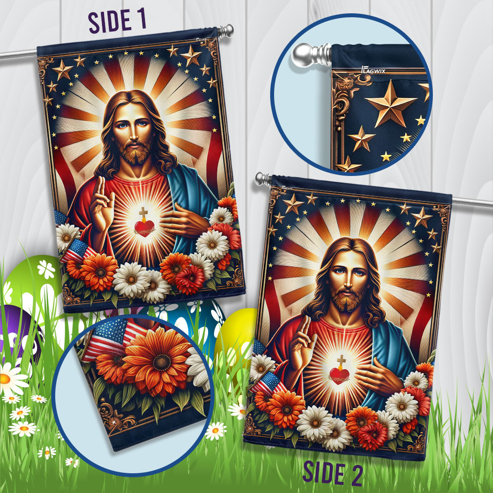 FLAGWIX Sacred Heart of Jesus Religious American Flag