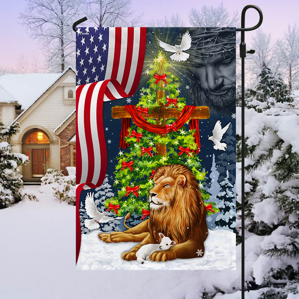 Jesus Christ Cross Lion of Judah Christmas Tree Flag