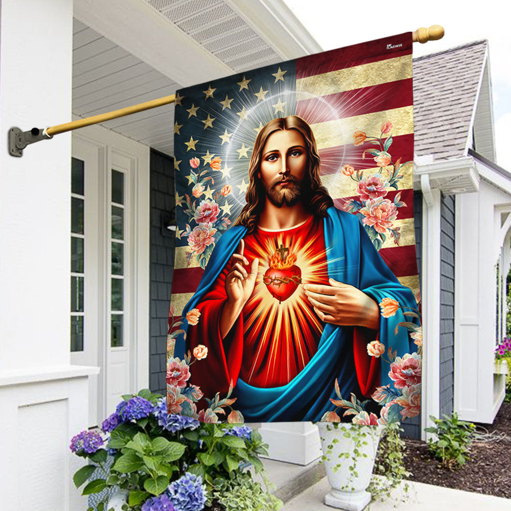 Flagwix American Flag - The Sacred Heart Of Jesus American Flag