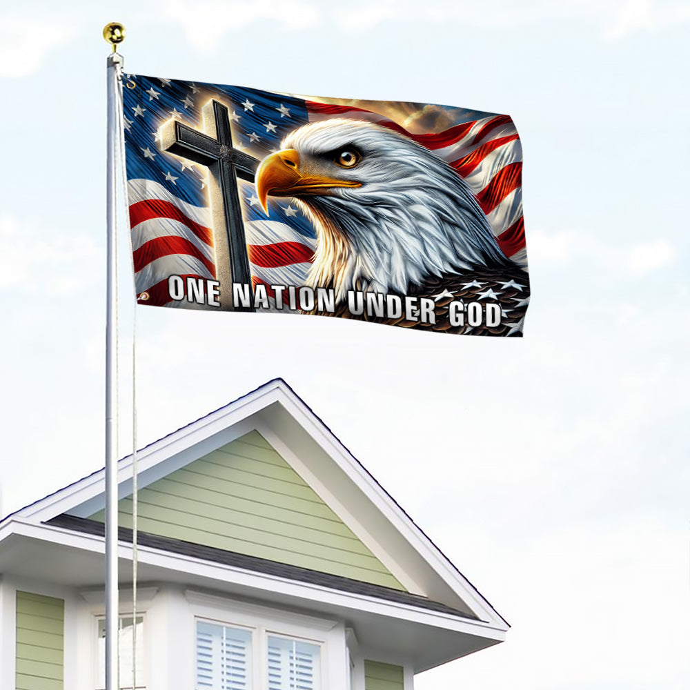 One Nation Under God Christian Cross Eagle Grommet Flag
