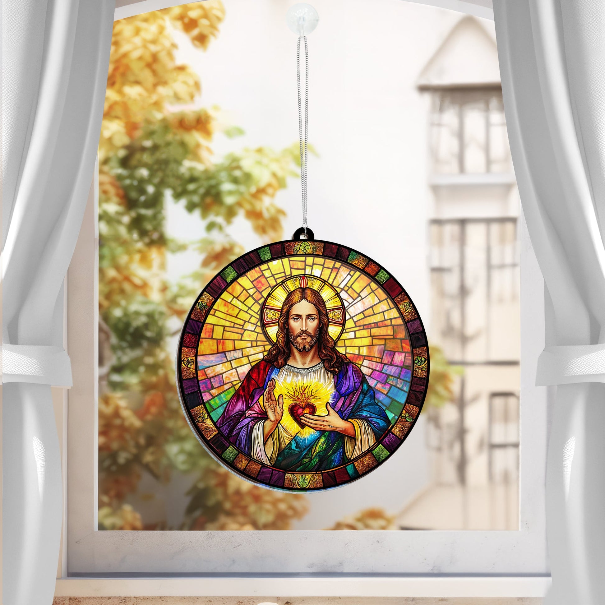 Sacred Heart of Jesus Suncatcher - 2-Layered Hanging Acrylic Ornament - Meaningful Gift for Faith & Home Decor