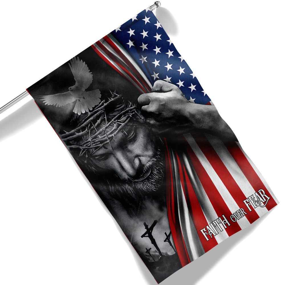 Jesus American Flag Faith Over Fear God Jesus Two-Sided Flag