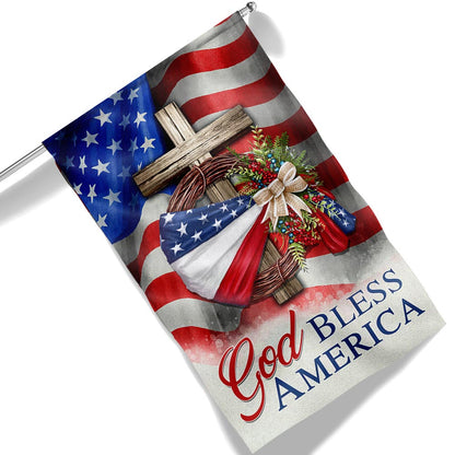 Flagwix American Flag - God Bless America American Wreath Patriot Christian Cross Flag