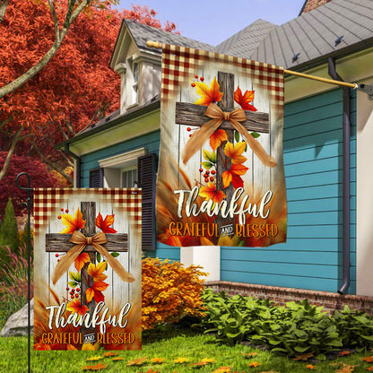Fall Cross Thankful Grateful And Blessed Thanksgiving Halloween Flag
