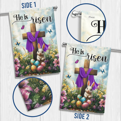 Easter Cross Rabbit He Is Risen Jesus Christ Flag