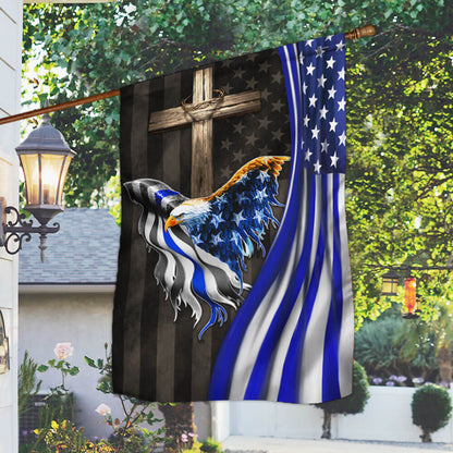 The Thin Blue Line American Eagle Christian Cross Flag
