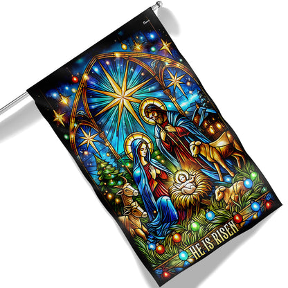 Nativity of Jesus Stained Glass Christmas He Is Risen Flag