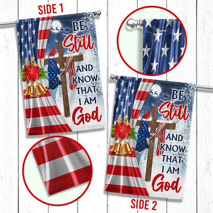 Jesus Christ Cross Christmas Flag  Be Still &amp; Know That I Am God Flag