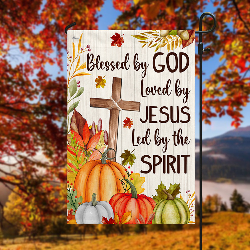 Fall Christian Cross Flag Blessed By God Loved By Jesus Led By The Spirit Flag