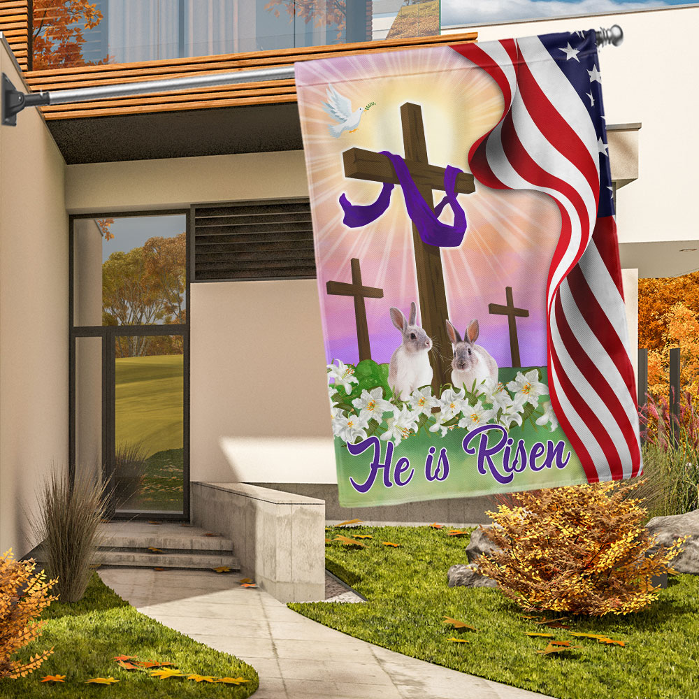 Easter Jesus Cross He Is Risen Flag