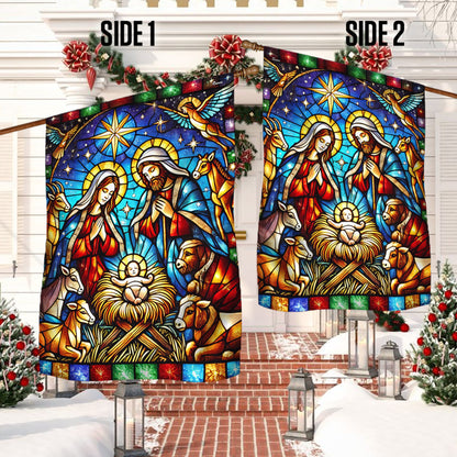 Nativity of Jesus Stained Glass Christmas Flag