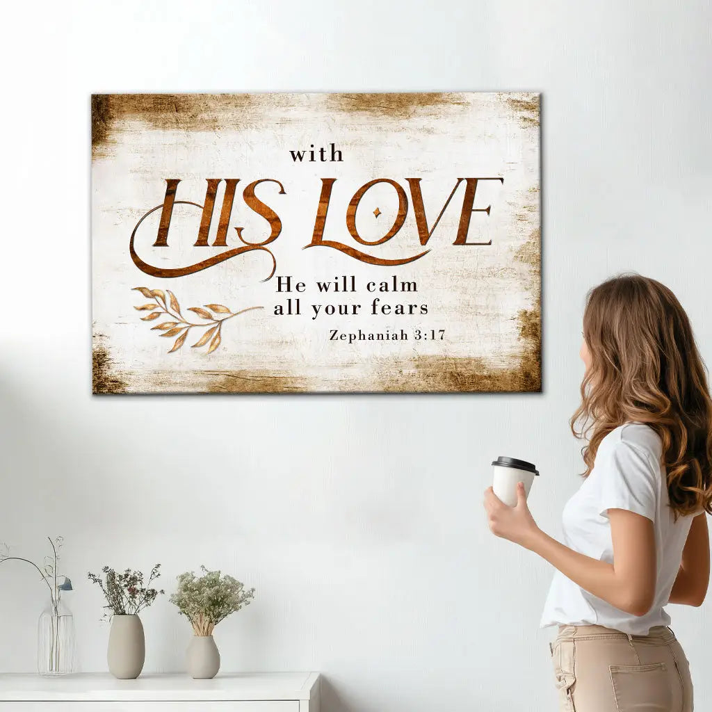 Rustic Zephaniah 3:17 With His Love He Will Calm All Your Fears Christian Wall Art Canvas